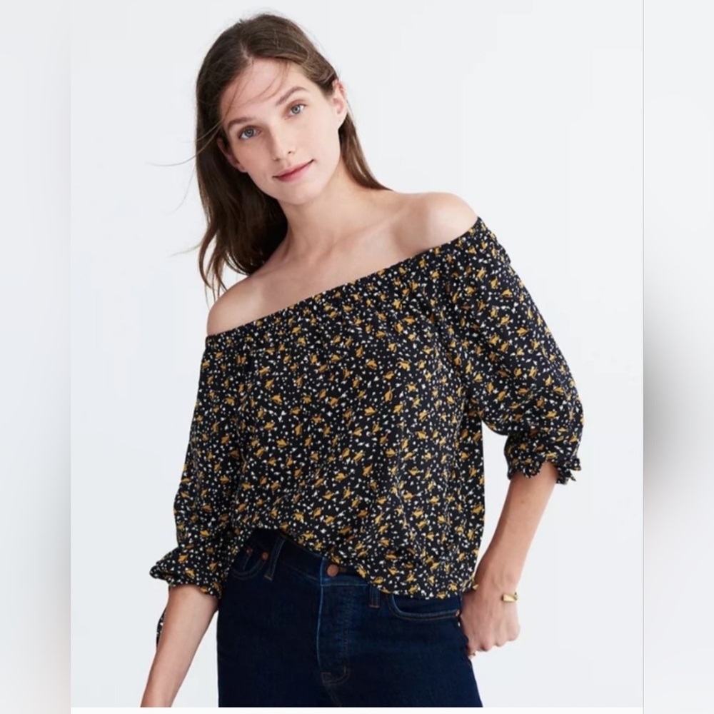 Madewell Falling Leaves Off The Shoulder Silk Blouse Size XS